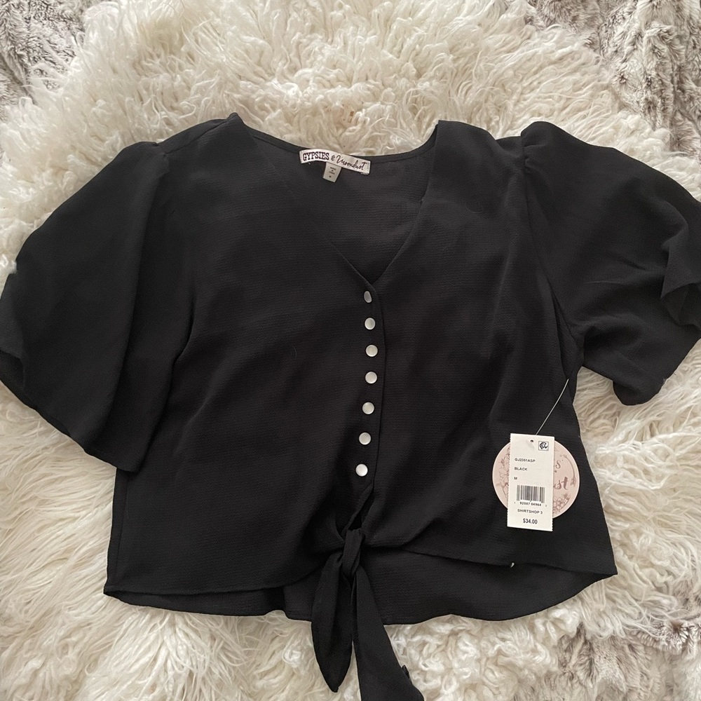 NWT!! Womens sheer crop top that ties in front